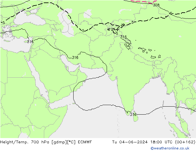 Height/Temp. 700 гПа ECMWF вт 04.06.2024 18 UTC