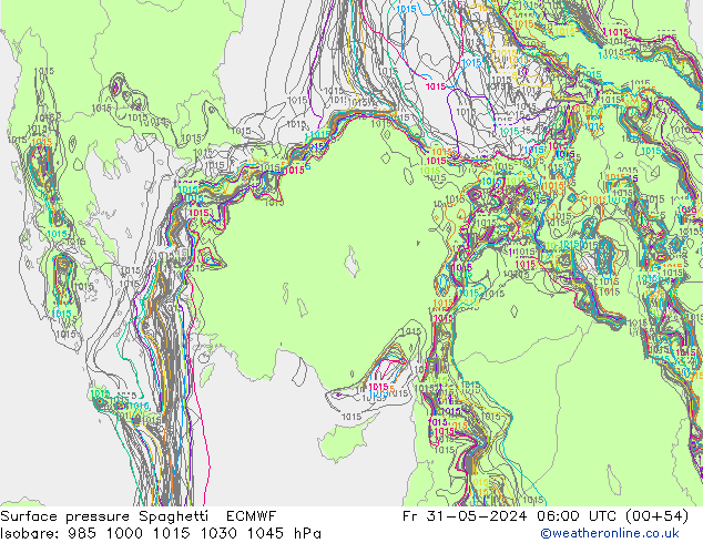 Atmosférický tlak Spaghetti ECMWF Pá 31.05.2024 06 UTC