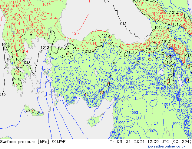 Luchtdruk (Grond) ECMWF do 06.06.2024 12 UTC