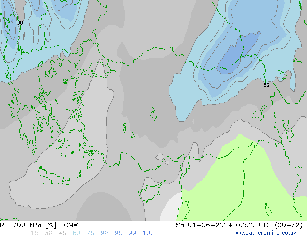 Humedad rel. 700hPa ECMWF sáb 01.06.2024 00 UTC