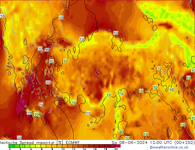 Isotachs Spread ECMWF Sa 08.06.2024 12 UTC