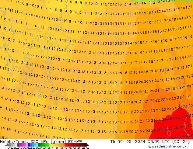 Height/Temp. 850 hPa ECMWF Qui 30.05.2024 00 UTC