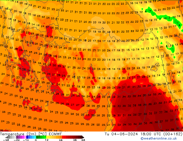 Temperature (2m) ECMWF Út 04.06.2024 18 UTC