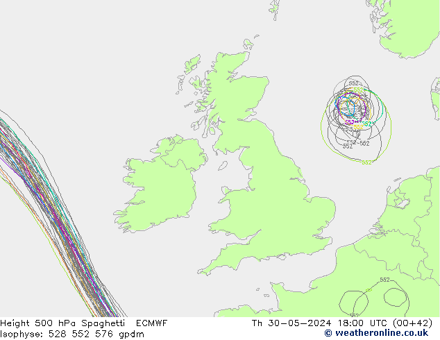 500 hPa Yüksekliği Spaghetti ECMWF Per 30.05.2024 18 UTC