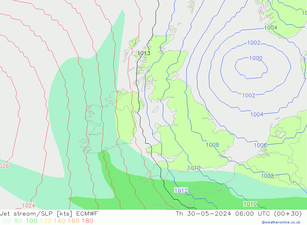 джет/приземное давление ECMWF чт 30.05.2024 06 UTC