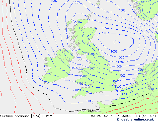 Presión superficial ECMWF mié 29.05.2024 06 UTC