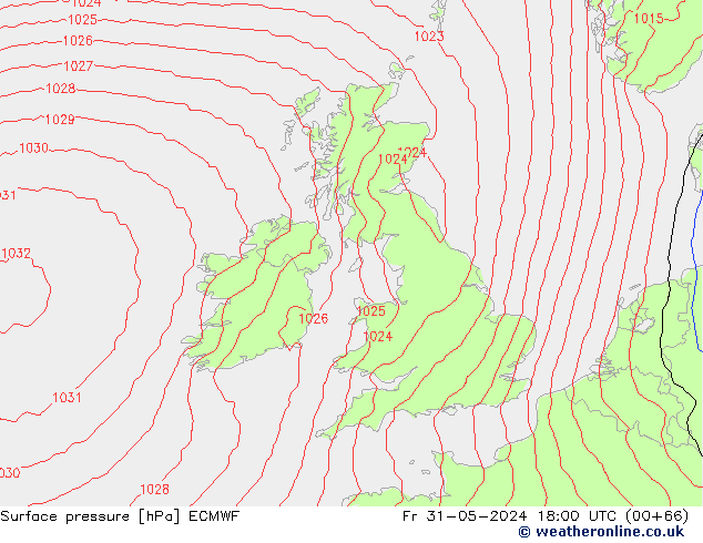 pressão do solo ECMWF Sex 31.05.2024 18 UTC