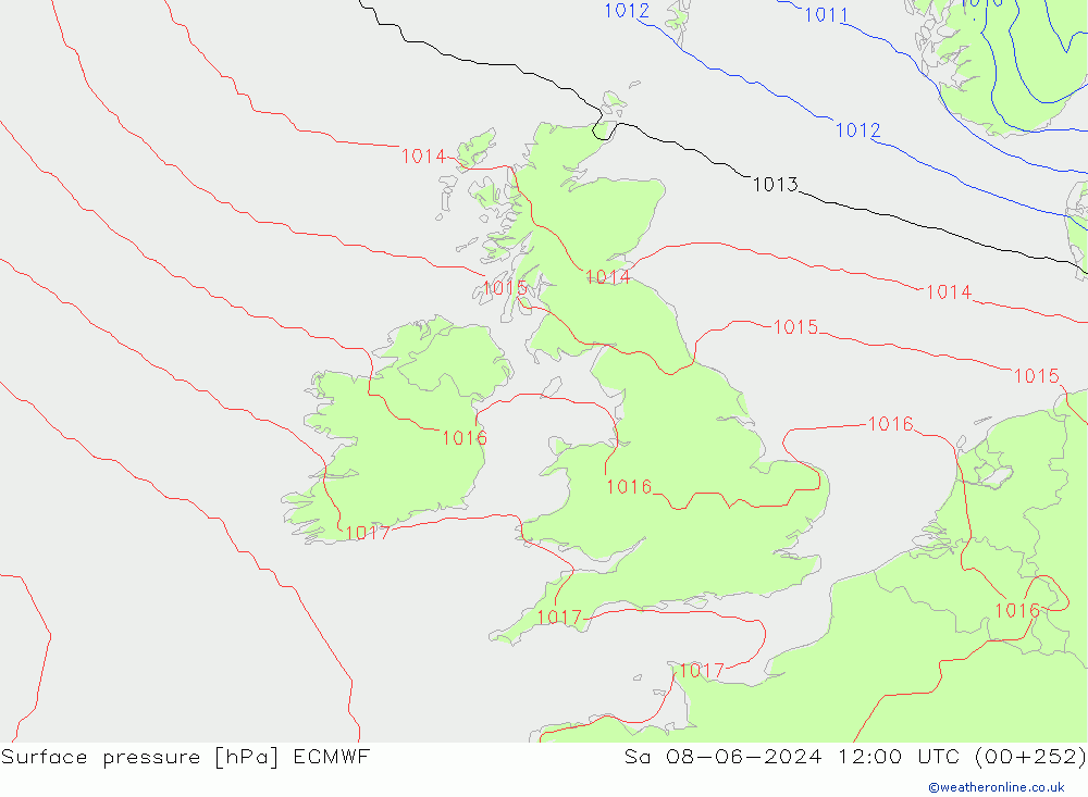 Presión superficial ECMWF sáb 08.06.2024 12 UTC