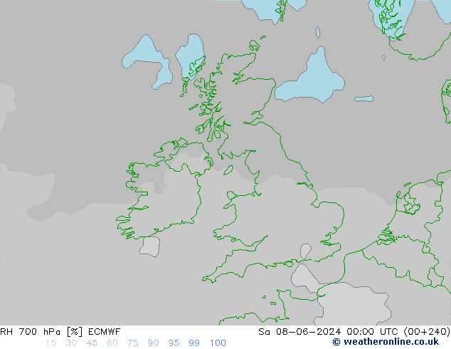 RH 700 hPa ECMWF Sáb 08.06.2024 00 UTC