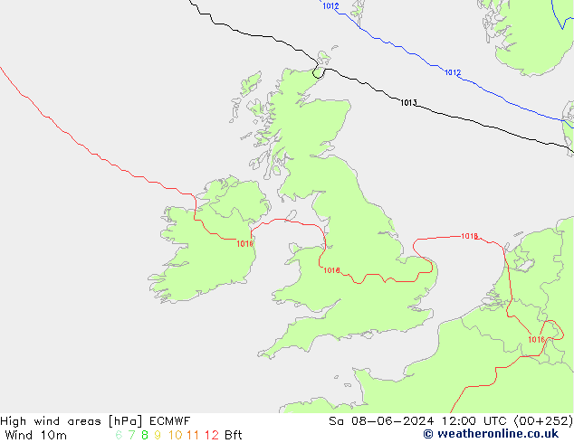 High wind areas ECMWF сб 08.06.2024 12 UTC