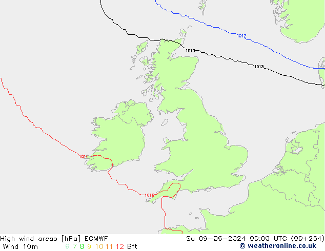 High wind areas ECMWF  09.06.2024 00 UTC