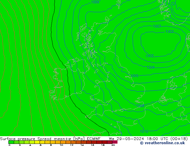 Surface pressure Spread ECMWF We 29.05.2024 18 UTC