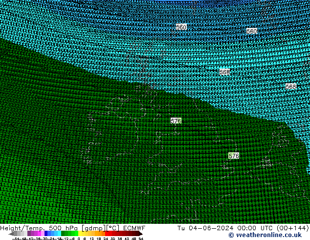 Height/Temp. 500 hPa ECMWF Tu 04.06.2024 00 UTC