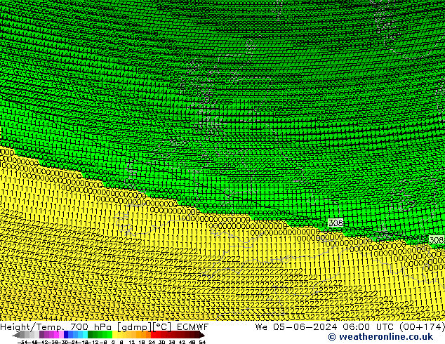 Hoogte/Temp. 700 hPa ECMWF wo 05.06.2024 06 UTC