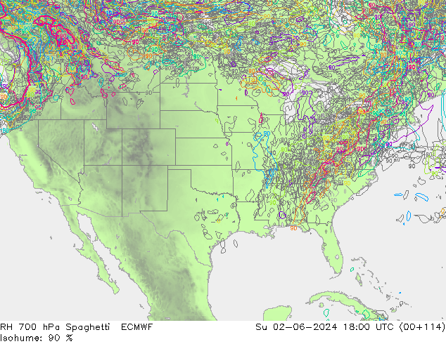 RV 700 hPa Spaghetti ECMWF zo 02.06.2024 18 UTC