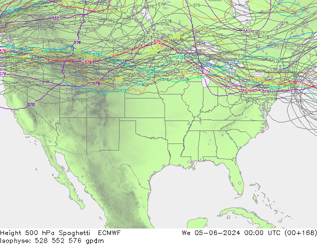 Height 500 hPa Spaghetti ECMWF mer 05.06.2024 00 UTC