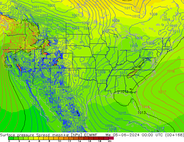 Pressione al suolo Spread ECMWF mer 05.06.2024 00 UTC