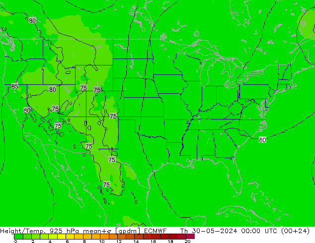 Height/Temp. 925 hPa ECMWF Do 30.05.2024 00 UTC