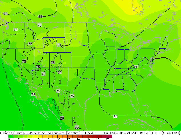 Height/Temp. 925 hPa ECMWF Di 04.06.2024 06 UTC