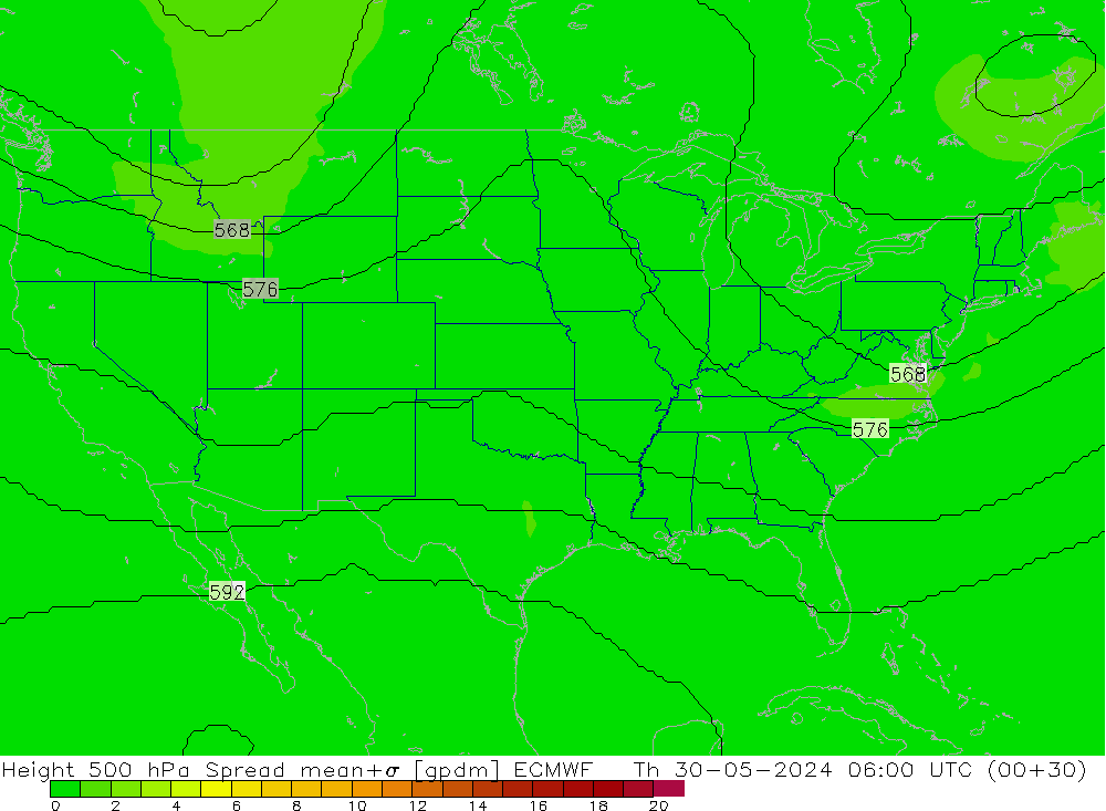 Géop. 500 hPa Spread ECMWF jeu 30.05.2024 06 UTC