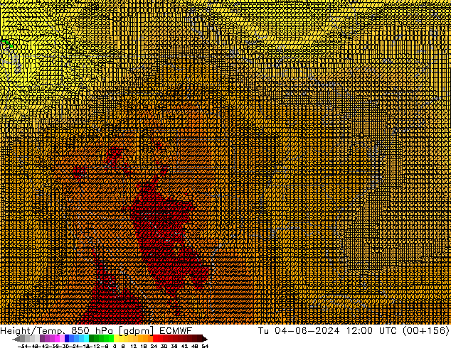 Height/Temp. 850 гПа ECMWF вт 04.06.2024 12 UTC