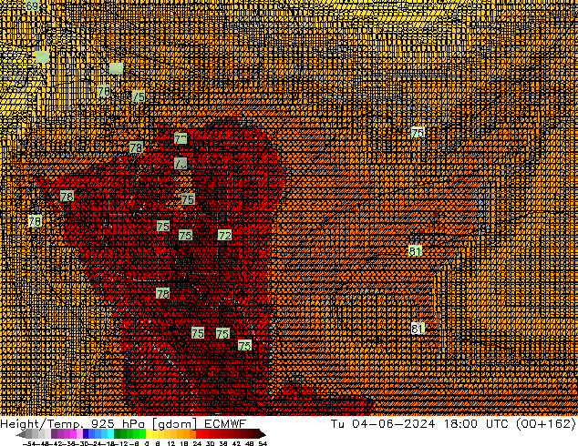 Height/Temp. 925 гПа ECMWF вт 04.06.2024 18 UTC