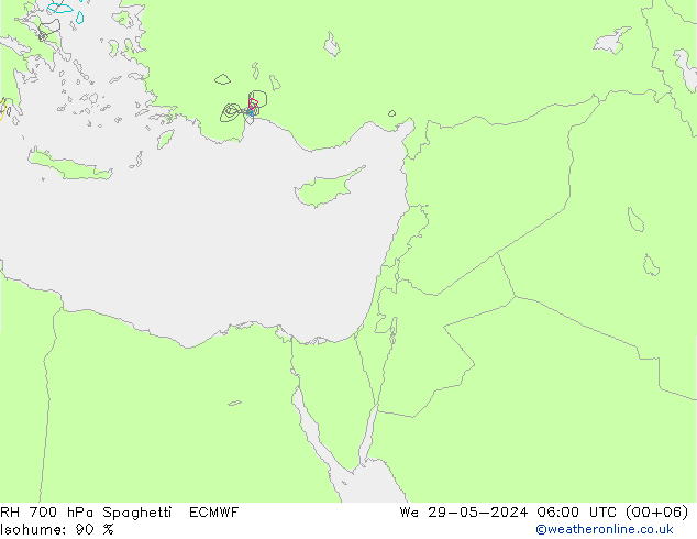 RH 700 гПа Spaghetti ECMWF ср 29.05.2024 06 UTC