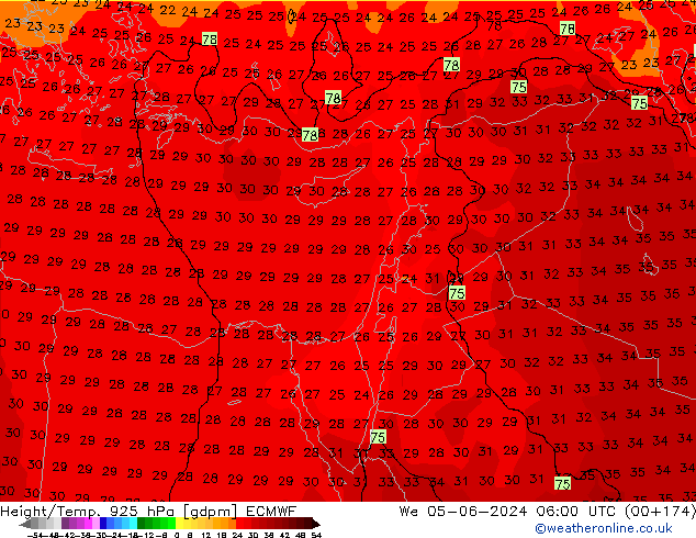 Height/Temp. 925 hPa ECMWF Qua 05.06.2024 06 UTC