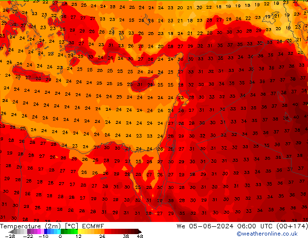 Temperatura (2m) ECMWF Qua 05.06.2024 06 UTC