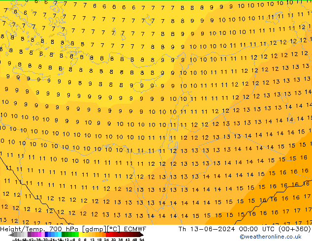 Height/Temp. 700 hPa ECMWF  13.06.2024 00 UTC