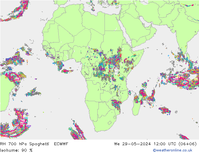 RH 700 hPa Spaghetti ECMWF We 29.05.2024 12 UTC