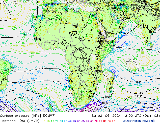 Isotachs (kph) ECMWF Su 02.06.2024 18 UTC