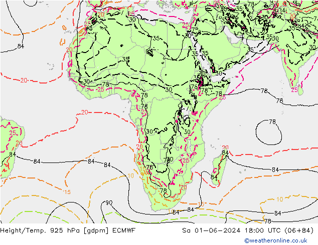 Height/Temp. 925 hPa ECMWF Sa 01.06.2024 18 UTC