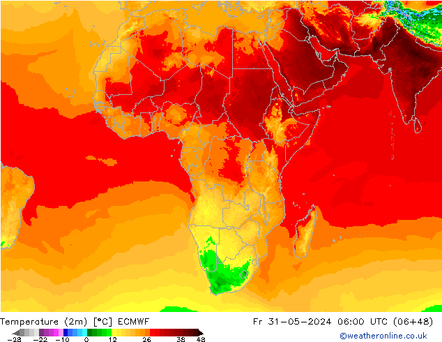 Temperatura (2m) ECMWF Sex 31.05.2024 06 UTC