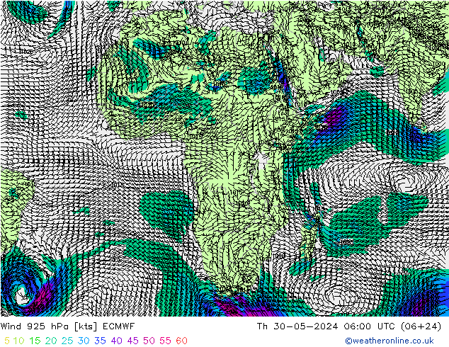 ветер 925 гПа ECMWF чт 30.05.2024 06 UTC