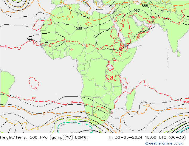 Geop./Temp. 500 hPa ECMWF jue 30.05.2024 18 UTC