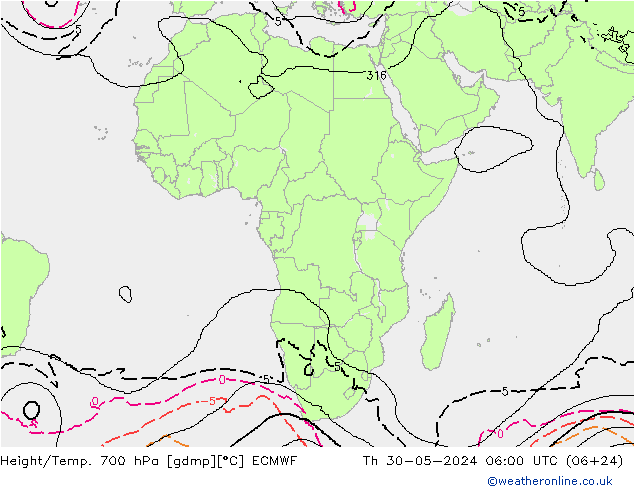 Height/Temp. 700 гПа ECMWF чт 30.05.2024 06 UTC