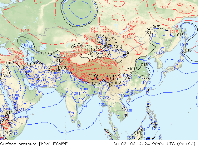 Pressione al suolo ECMWF dom 02.06.2024 00 UTC