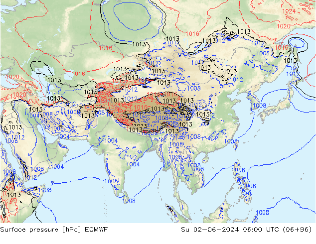 Atmosférický tlak ECMWF Ne 02.06.2024 06 UTC