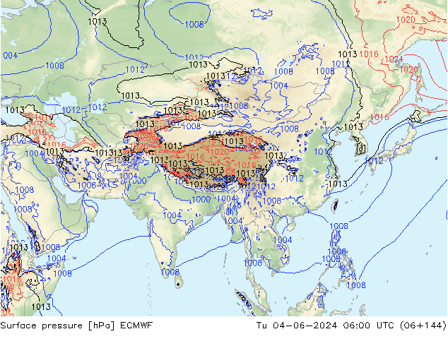 Atmosférický tlak ECMWF Út 04.06.2024 06 UTC