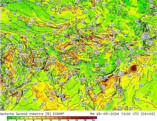 Isotachen Spread ECMWF Mi 29.05.2024 12 UTC