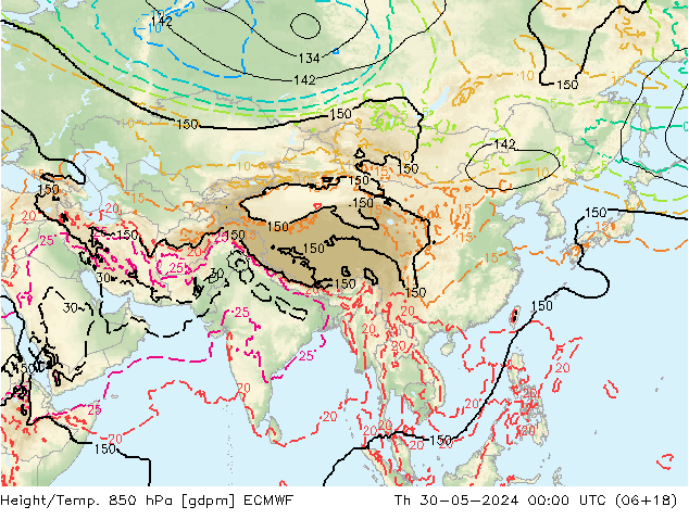 Height/Temp. 850 hPa ECMWF Th 30.05.2024 00 UTC