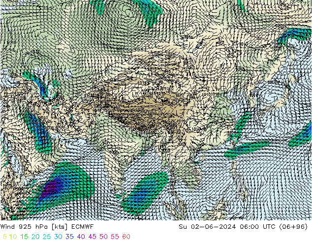 Vento 925 hPa ECMWF dom 02.06.2024 06 UTC