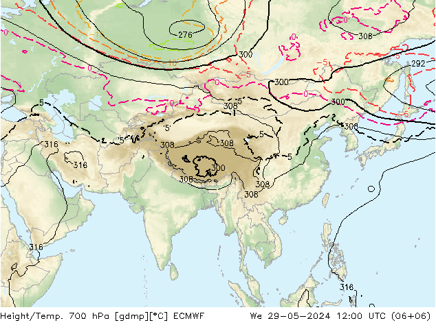 Height/Temp. 700 гПа ECMWF ср 29.05.2024 12 UTC