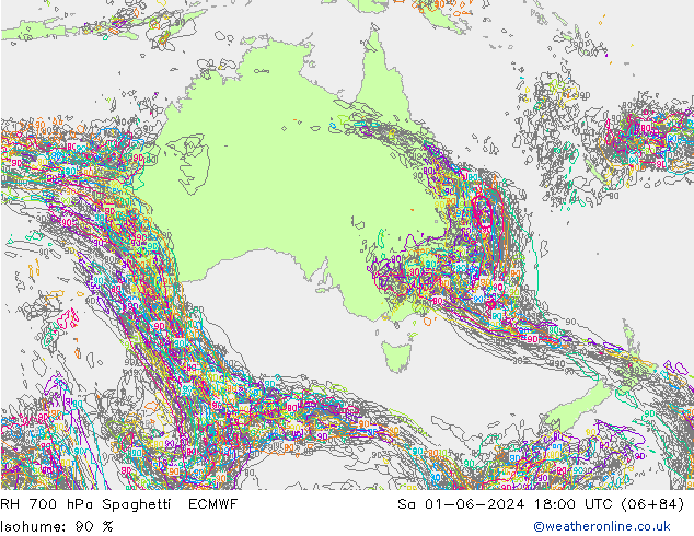 RH 700 hPa Spaghetti ECMWF  01.06.2024 18 UTC