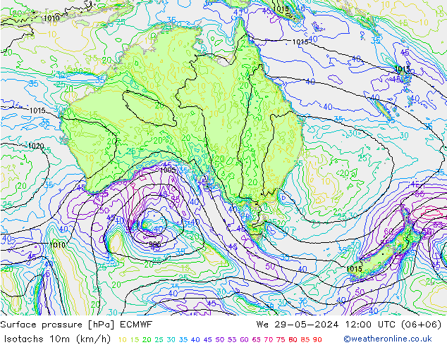 Isotachs (kph) ECMWF We 29.05.2024 12 UTC