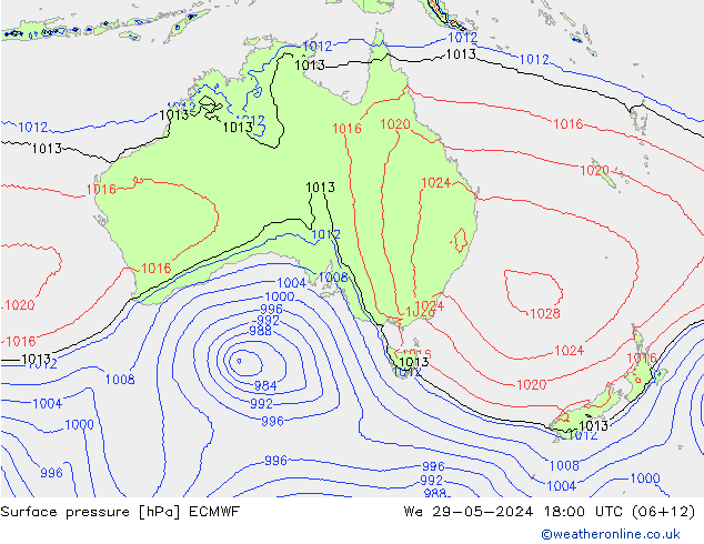 Surface pressure ECMWF We 29.05.2024 18 UTC