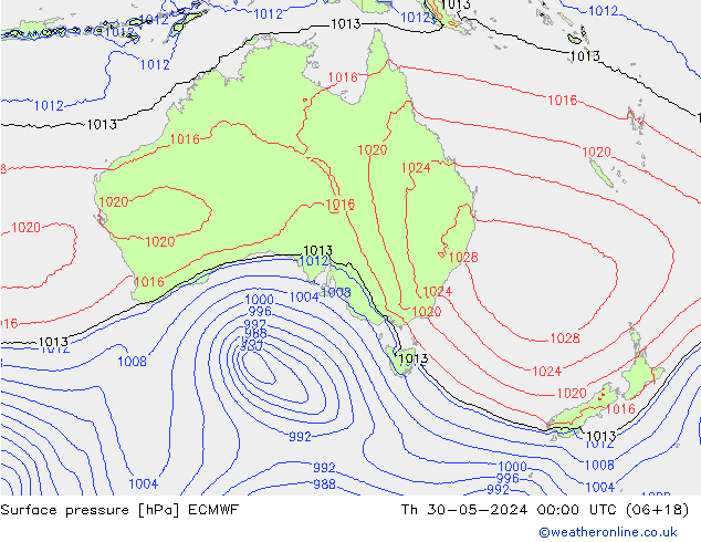 Presión superficial ECMWF jue 30.05.2024 00 UTC