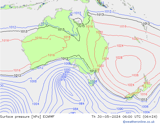 Luchtdruk (Grond) ECMWF do 30.05.2024 06 UTC