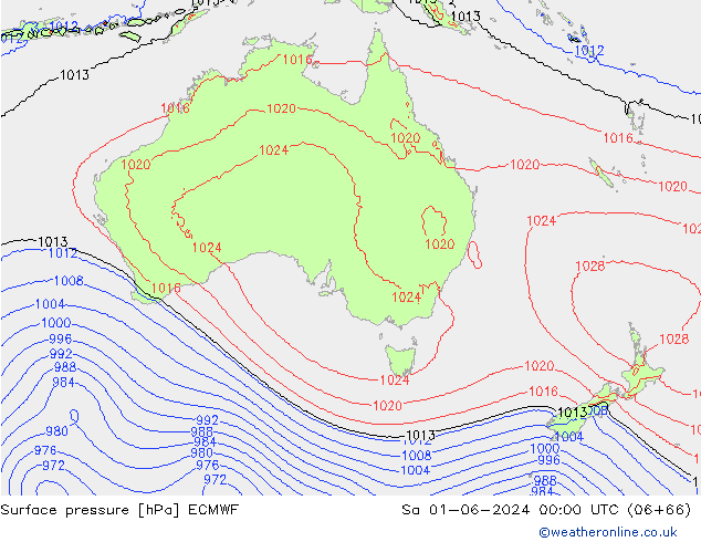 Surface pressure ECMWF Sa 01.06.2024 00 UTC